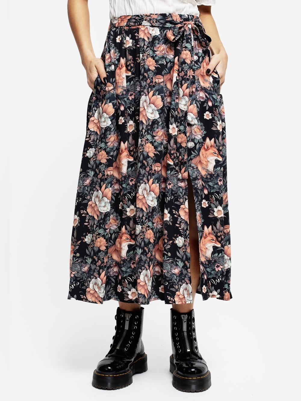 Disturbia Reynard Fox Floral Print Midi Skirt US 4 / UK 8 - Picture 2 of 5
